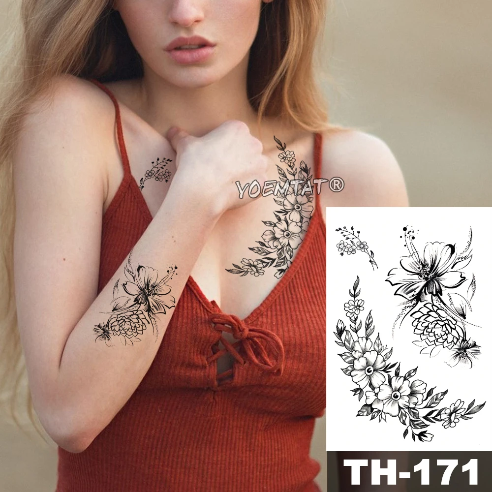 

Waterproof Temporary Tattoo Sticker vine flower rose pattern Water Transfer Under Breast Sternum Shoulder body art fake tattoo