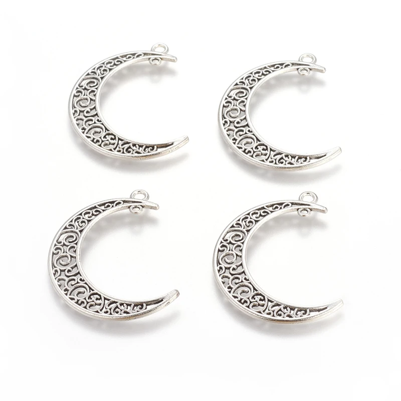 

10pcs Tibetan Style Alloy Hollow Moon Links/Connectors for Jewelry Making DIY Bracelet Necklace 37x8x2mm Hole: 1~3mm