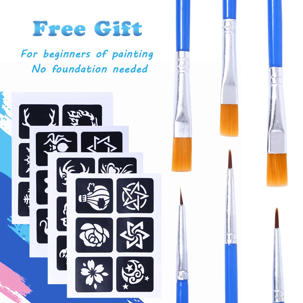 UCANBE неоновая татуировка для тела набор с 24 трафаретами и 6 кистей Хэллоуин