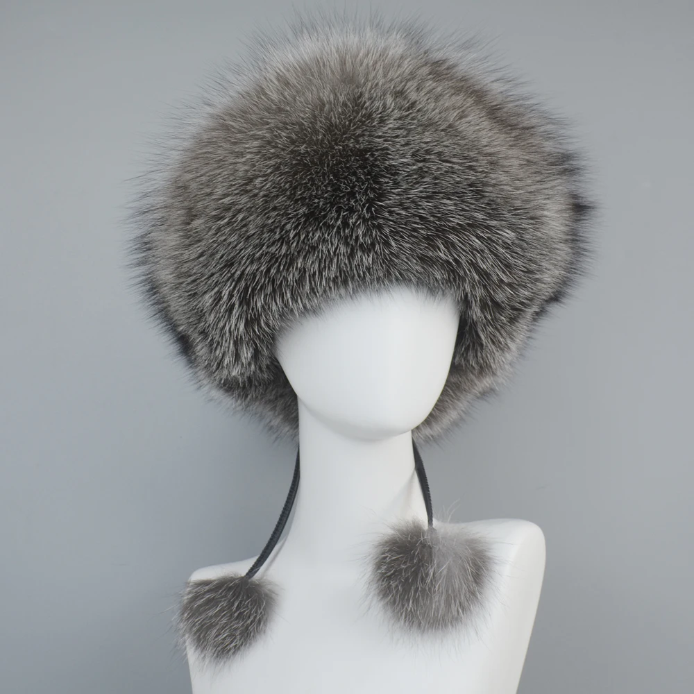 

2021 New Style Winter Russian 100% Natural Real Fox Fur Hat Women Quality Real Fox Fur Bomber Hats Hot Real Genuine Fox Fur Cap