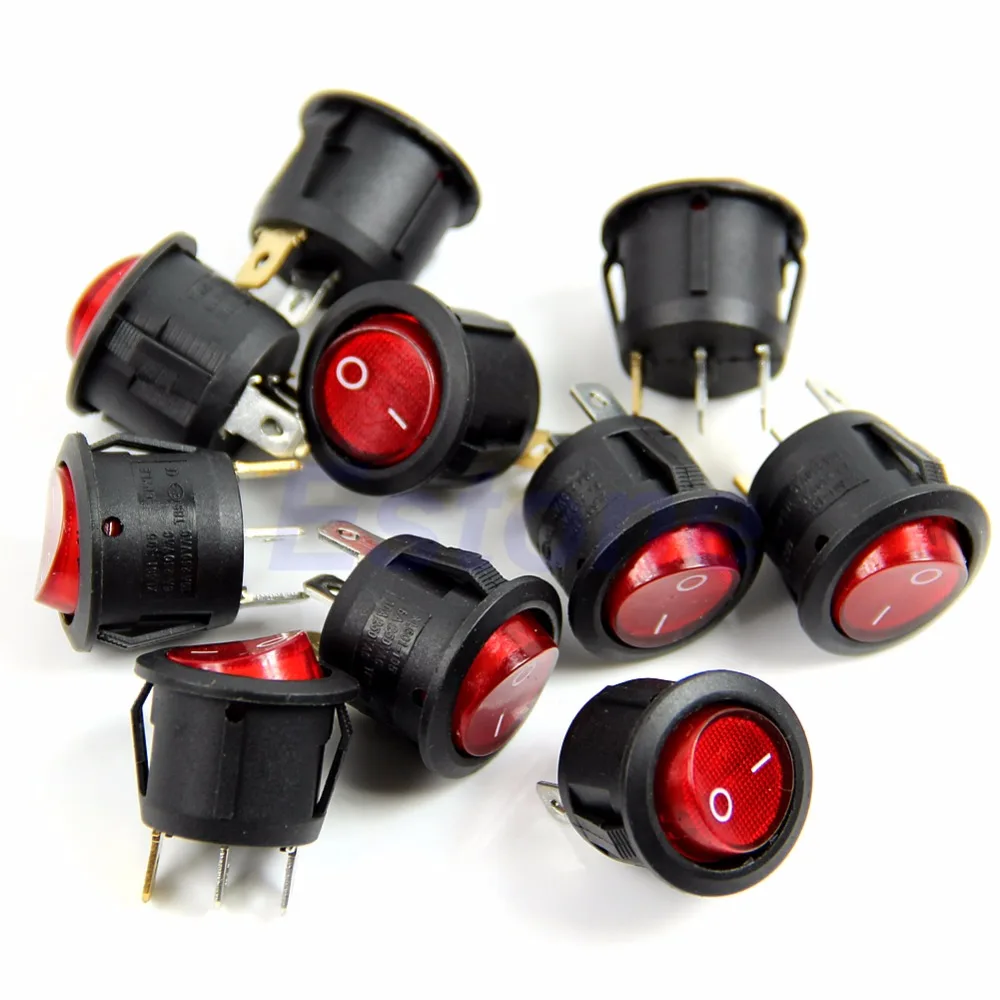 Переключатель переменного тока 6A/250V Красный светильник ВКЛ ВЫКЛ SPST круглую
