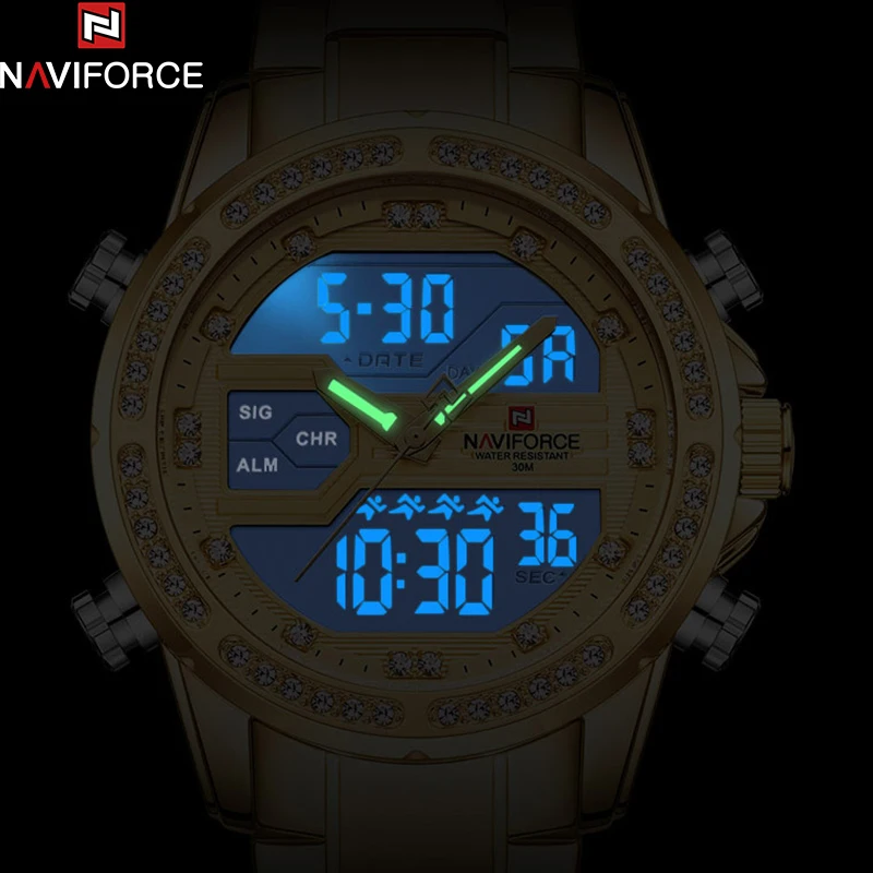 Часы наручные NAVIFORCE Мужские кварцевые спортивные золотистые водонепроницаемые