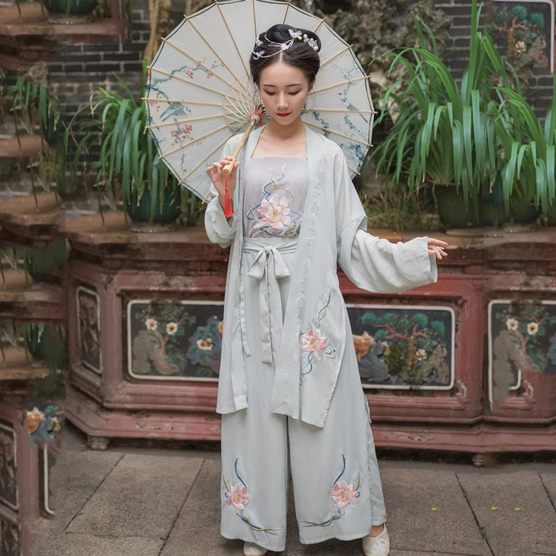 

2020 Hanfu Women Ancient Song Suit Hanfu Pants Classical Dancing Costume Folk Dance Fairy Dance Dress Festival Outfit 3pcs L4383