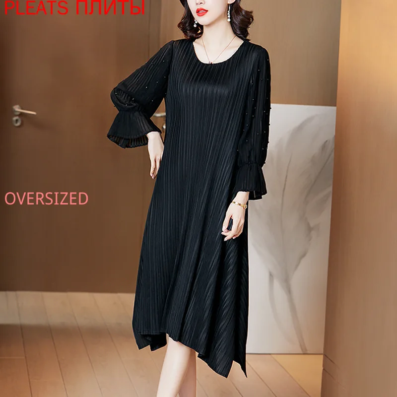 

Miyake Pleated Dress 2021 New High-end Large Size Loose Show Thin Pleats Vestido Fashion Shein