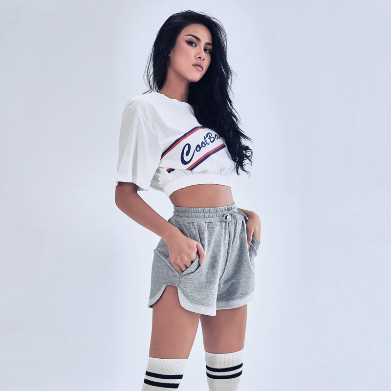 Дышащая Спортивная футболка русалка Женский Свободный укороченный топ для бега