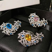 2021 bling ring with yellow pear zircon stone 925 sterling silver sparkling blue pink water drop finger rings for women jewelry