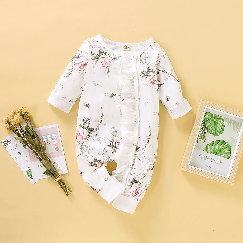 

Newborn Girl Clothing Toddler Baby Girl Romper Jumpsuit Cotton Long Sleeve Jumpsuit Princess Little Girl Floral Romper for 0-24M