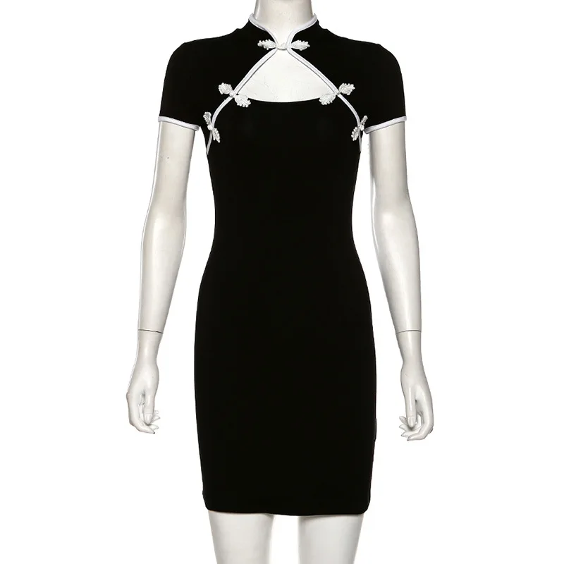 Женское винтажное платье с разрезом однотонное свободное круглым вырезом и