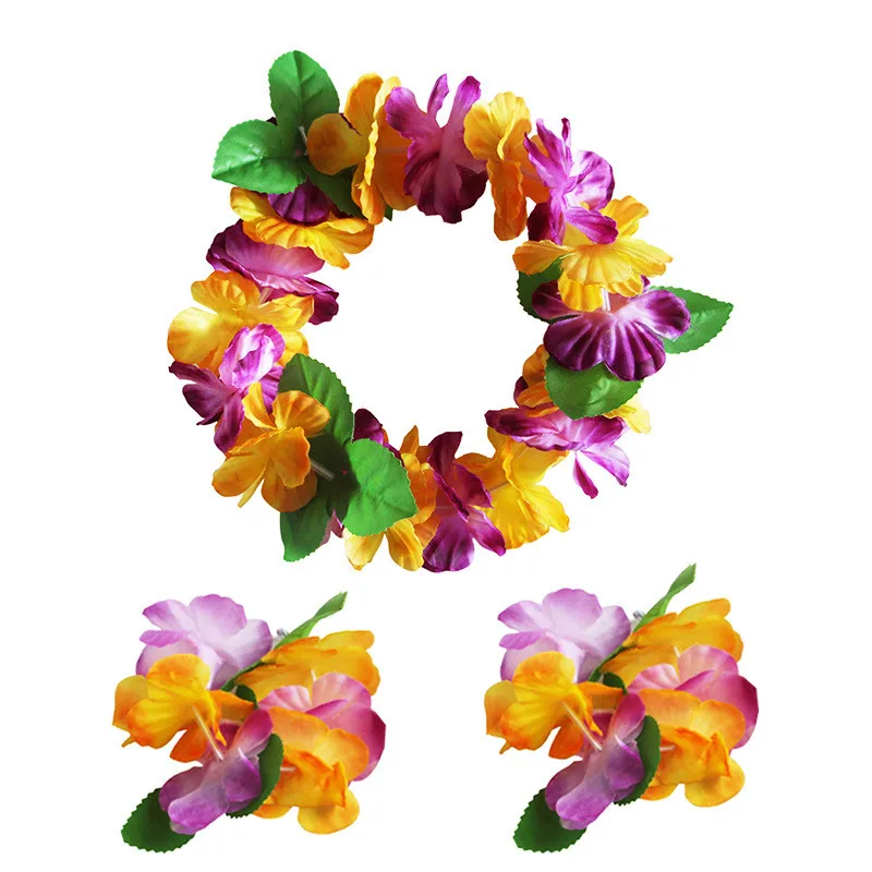 

3pcs/set Colorful Tropical Luau Hawaiian Leis Flowers Headband Waistband Headpiece Necklaces for Party Supplies
