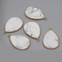 1pc white turquoise natural pendant semi precious stone drop shape gilt edge for jewelry making diy necklace accessories 26x40mm