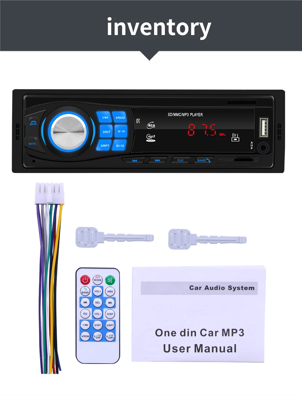 

Audio Music Bluetooth Autoradio Stereo Radio FM Aux Input Receiver SD USB 12V In-Dash 1Din Car MP3 Multimedia Player