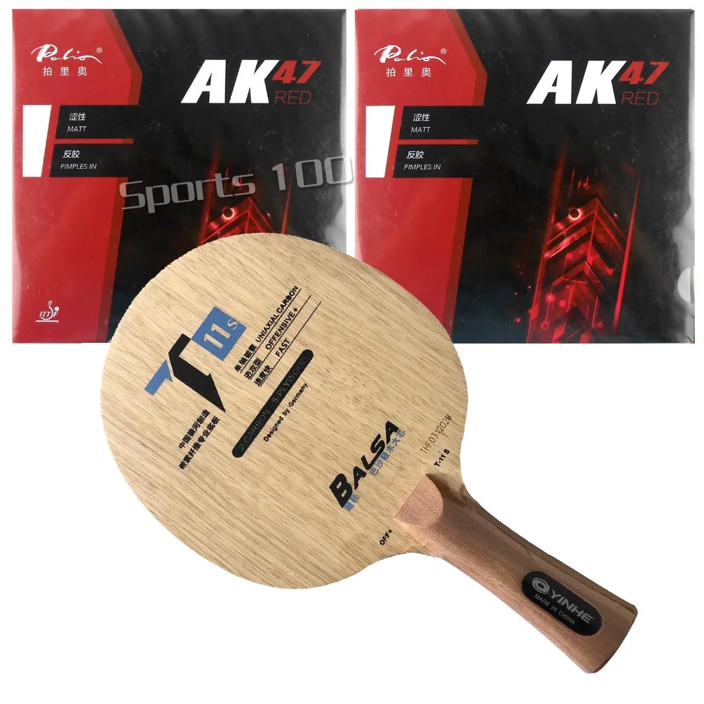 Pro Combo Racket Galaxy YINHE T-11+ T11S Blade with 2x Palio AK47 RED H45-47 Rubbers Long Shakehand FL