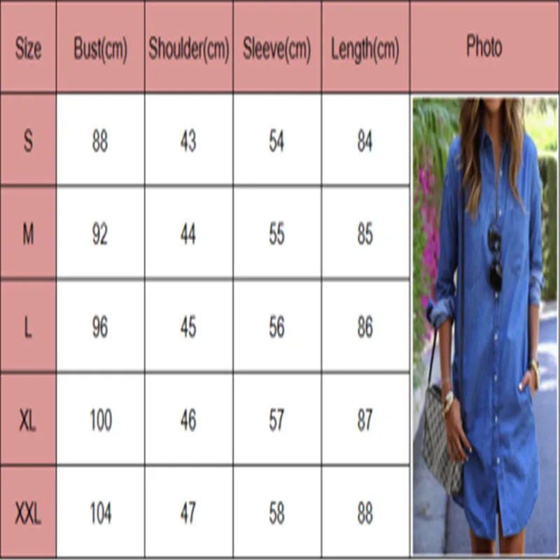 

Women's Blue Jeans Denim T-Shirt Mini Dress Long Sleeve Casual Solid Hot Sale Loose Shirt Mini Dress