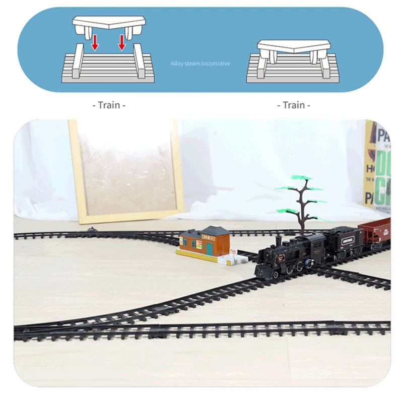 

Simulation Steam Train Electric Train Toy Set Alloy Train Spray Track DIY Toy with Sound and Light Railway Set for Kids