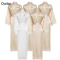 owiter silk satin lace robe bride robe bridesmaid robes women wedding long robe bathrobe sleepwear white robes