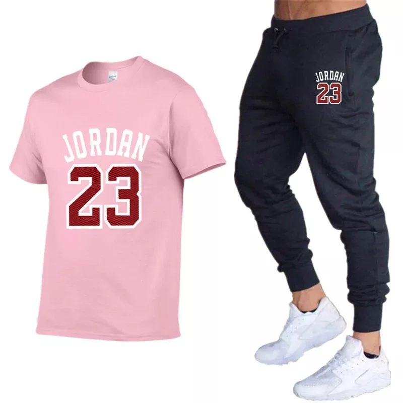

2021 new fashion casual sportswear summer 23 letter printing suit men's jogging fitness clothes men's T-shirt + pants two-piece