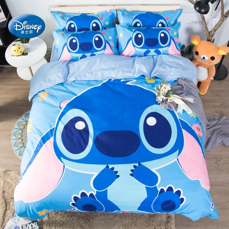 

Disney Blue Little Love Stitch 3D Bedding Set Blue Comforter Cover Summer Bed Clothes King Bed Cover Pillowcases Birthday Gift