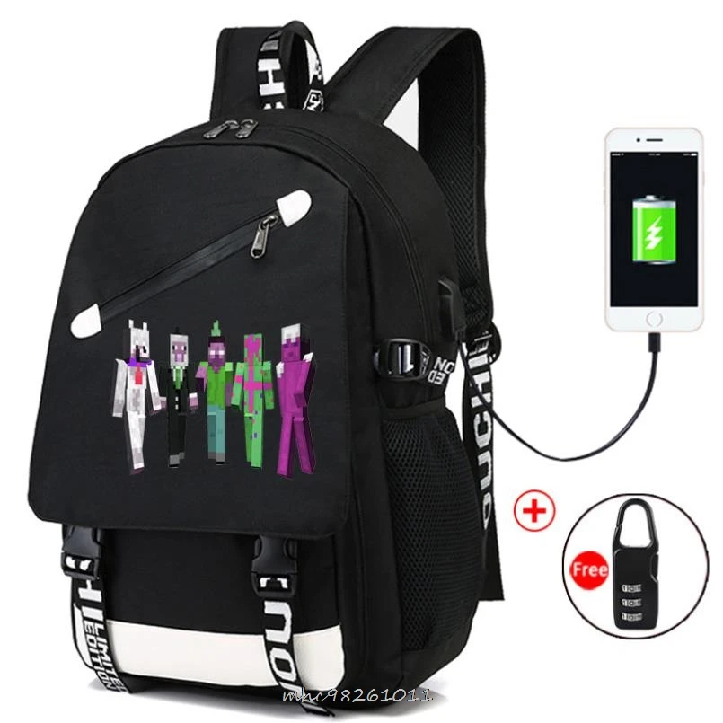Светящийся школьный ранец с аниме Minecraft и USB зарядкой для мальчиков подростков