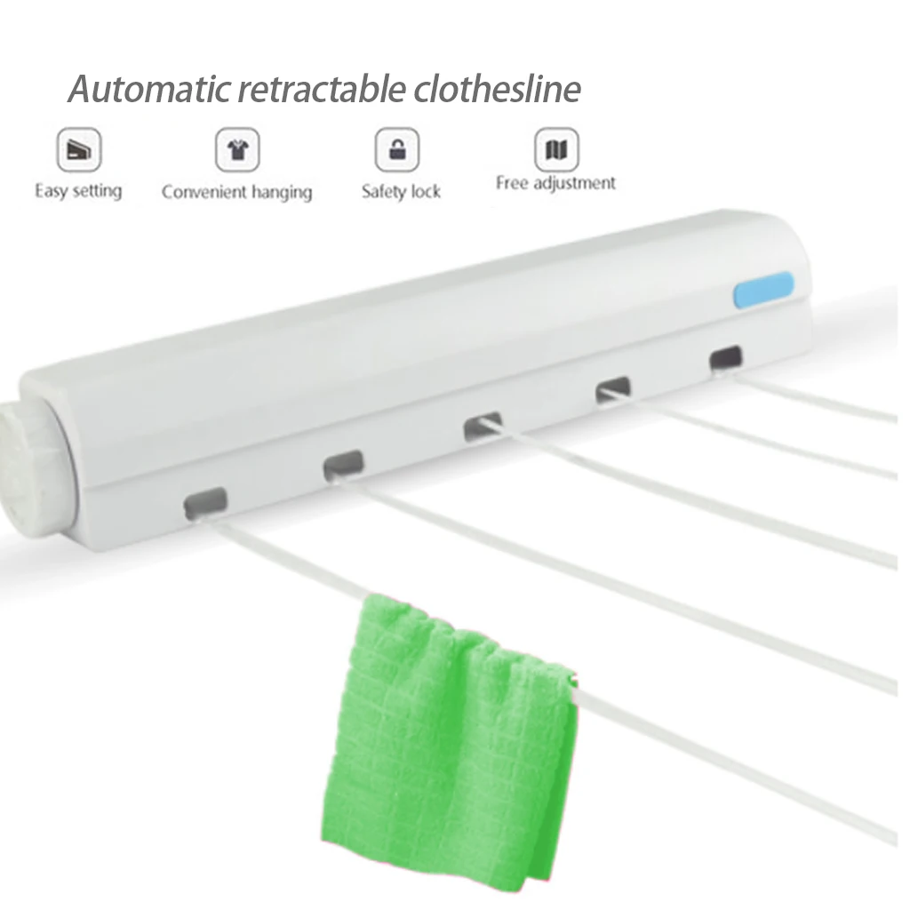 Durable Retractable Clothes Hanger Wall-Mounted Indoor Laundry Automatic Telescopic Clothesline Towel Balcony Drying Rack | Дом и сад