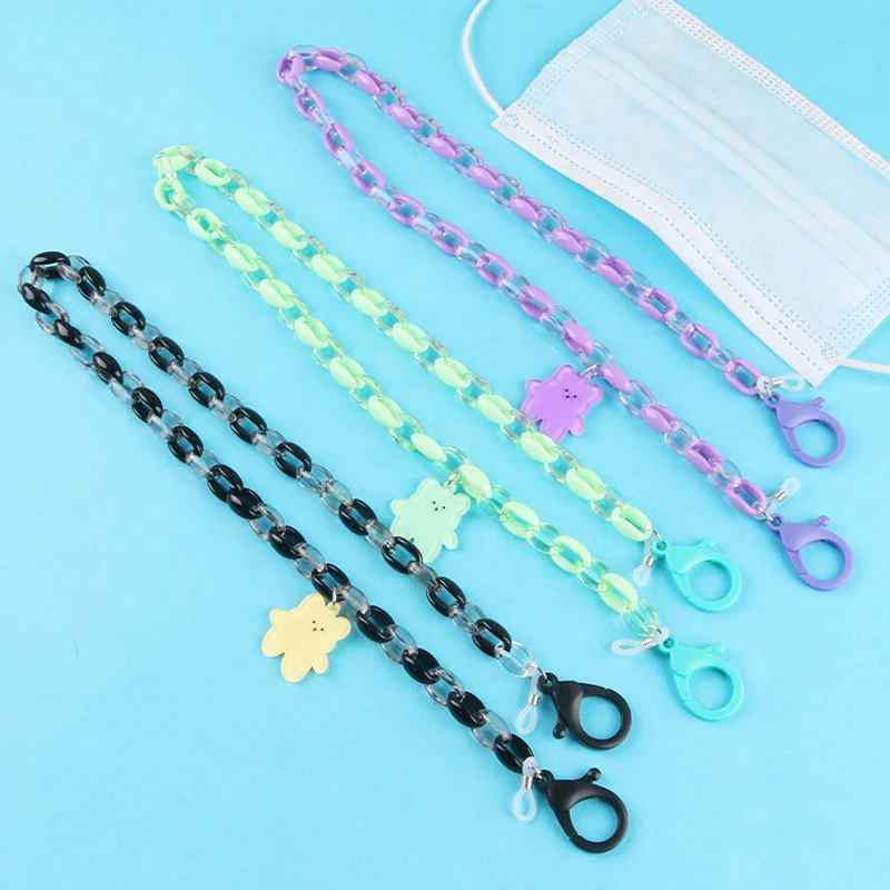 

Unique Multicolor Acrylic Link Chains For Women Bohemia Sunglasses Mask Chains Cartoon Bear New Fashion Jewelry Accessories Gift