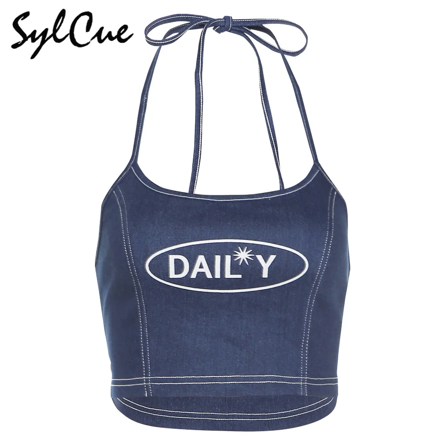 

Sylcue Summer hong kong vintage Style print crop tops hanging neck sling elastic waist long pants casual suit hot trend female
