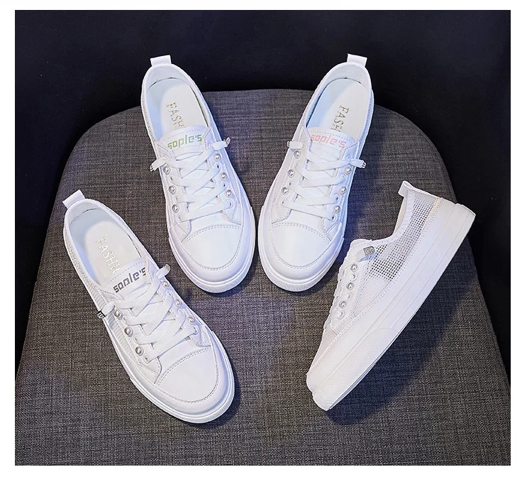 

Women Shoes 2021 Summer Mesh Breathable White Shoes Women Platform Lace Up Casual Shoes Ladies Comfort Flats Running Shoes