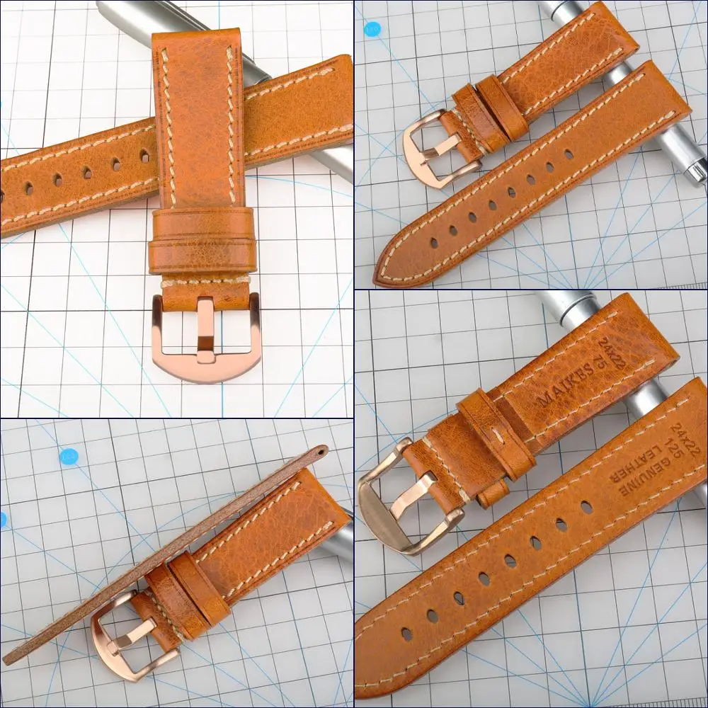 MAIKES Fashion Genuine Leather Watch Strap Black Silver Rose Gold Pin Buckle Watch Band Bracelet 18-24mm for Amazfit Bip