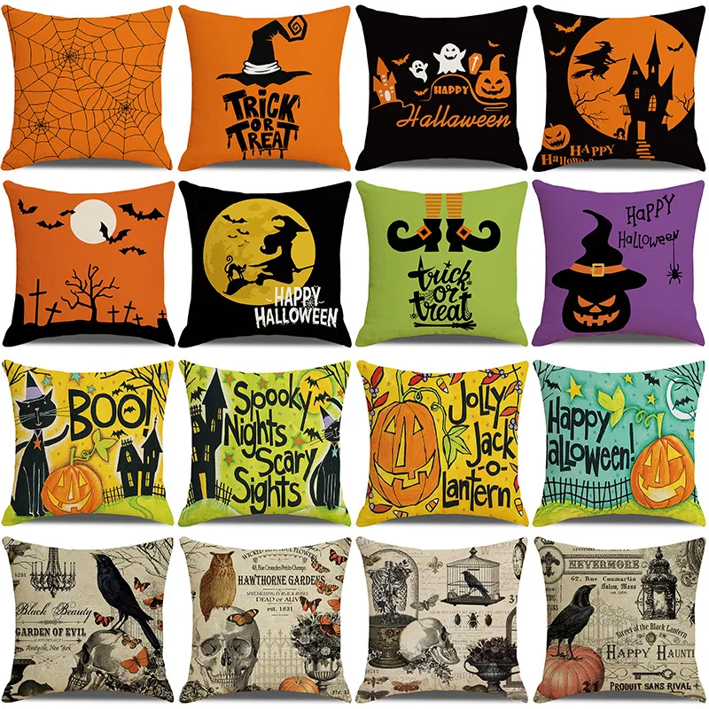 

Halloween Cushion Covers 18x18 Inch Fall Pillow Cover Farmhouse Decor Buffalo Check Linen Throw Pillow Covers Happy Thanksgiving