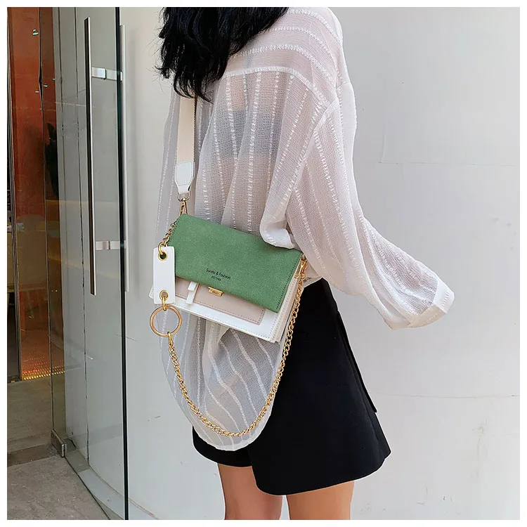 Сумка мессенджер с цепочкой из кожи контрастных цветов для женщин 2020|Сумки