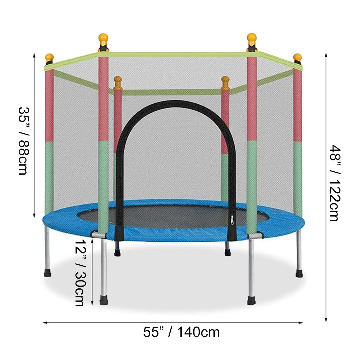 

Kids Jumping Bed Round Children's Mini Trampoline Enclosure Net Pad Outdoor Exercise Home Toys Hop Couch Support 200 KG