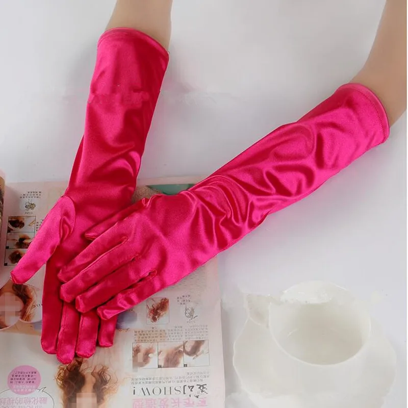 Stretch Satin Colorful Long Finger Gloves Women Lady Dance Performance Props Wedding Party Bridal Wear |