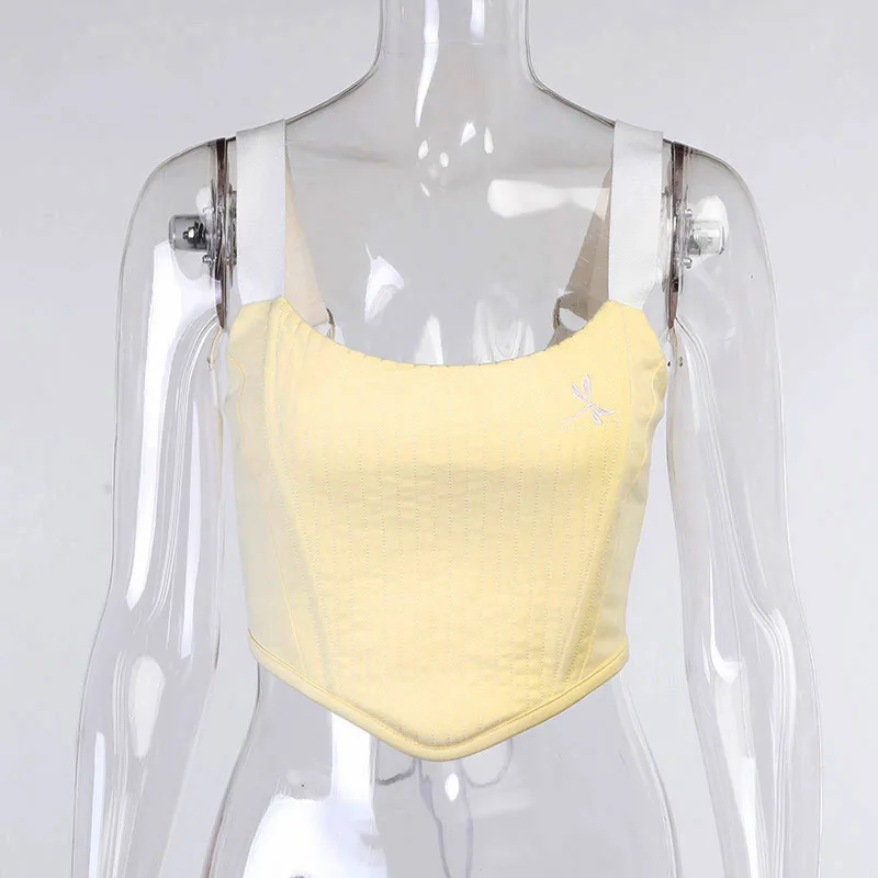

QuanRun Fashion Women Constrast Color Sleeveless Sexy Halter Crop Top Casual Femmal Vest Streetwear 2021 Spring Summer