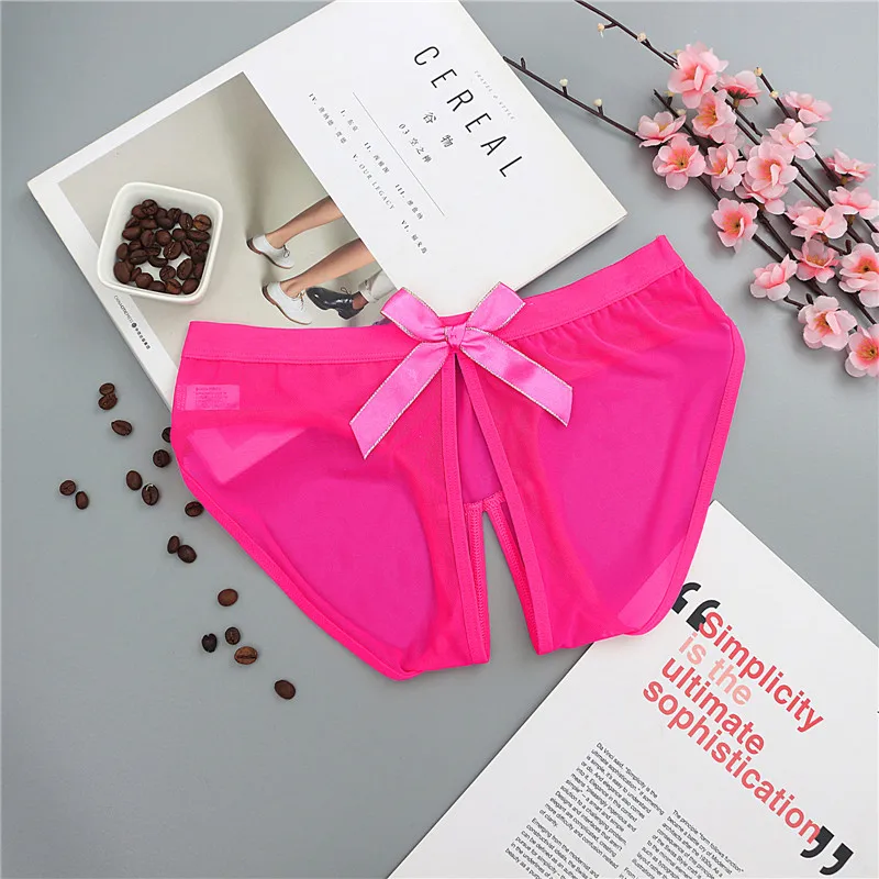 Rose Red Сексуальное нижнее белье с бантом на спине, трусики с вырезами для секса, ночное белье, женское эротическое нижнее белье, сетчатые трусики, интимные товары - Цвет: Rose Red