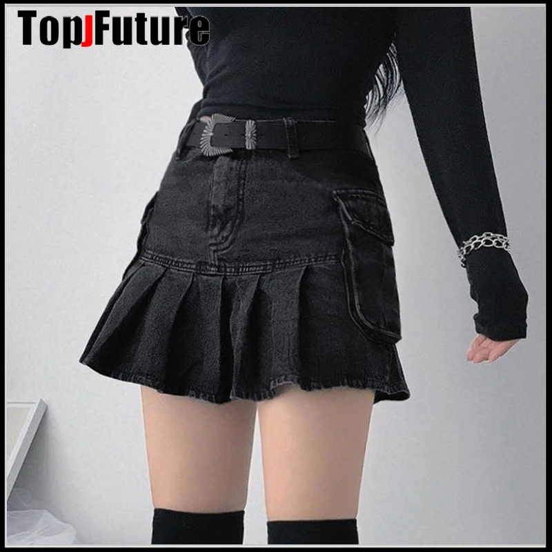 Женская плиссированная юбка с карманами Готическая пышная трапециевидная