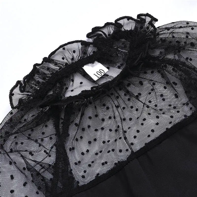 Комплект летней модной детской одежды для девочек черная сетчатая футболка +