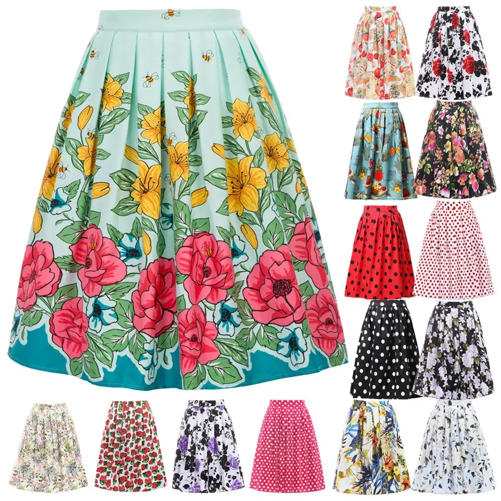 Женская винтажная юбка Grace Karin Однотонная средней длины из 95% хлопка с цветочным