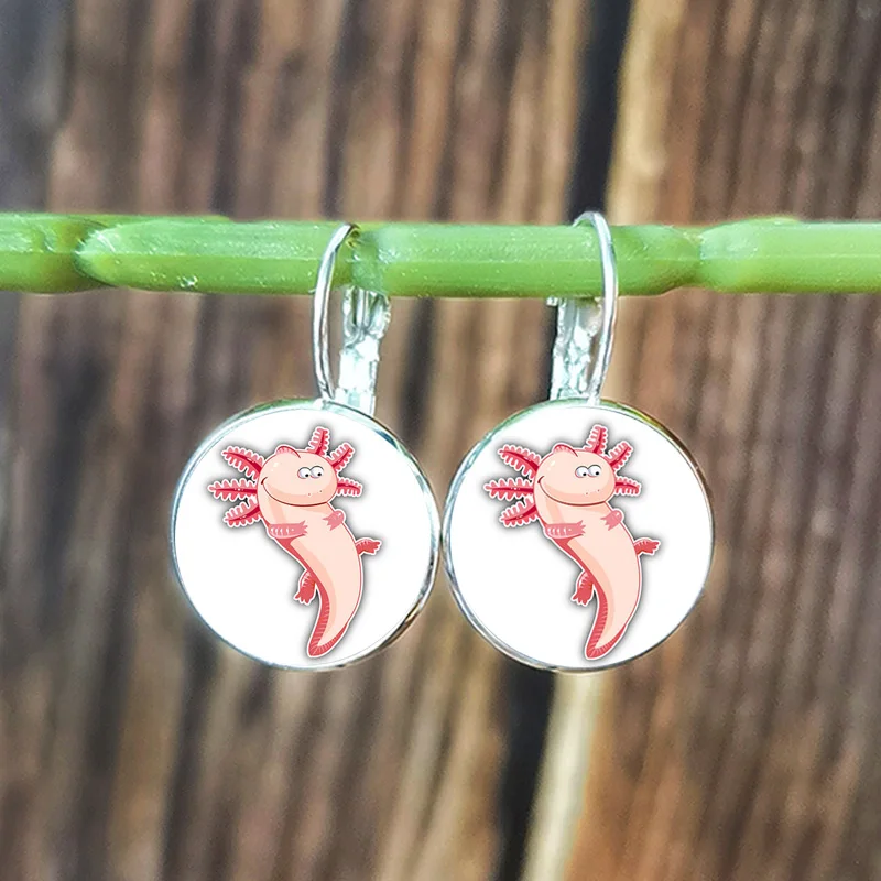 Модные Axolotl серьги милые животные мультфильм узор стекло кабошон висячие для