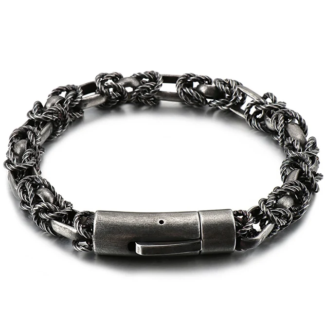 Vintage Silver-Color Ретро тесьма Плетеный 316L браслет из нержавеющей стали браслет в стиле "панк" Tide мужской личности готический рок аксессуары цепь - Окраска металла: Vintage Silver-Color