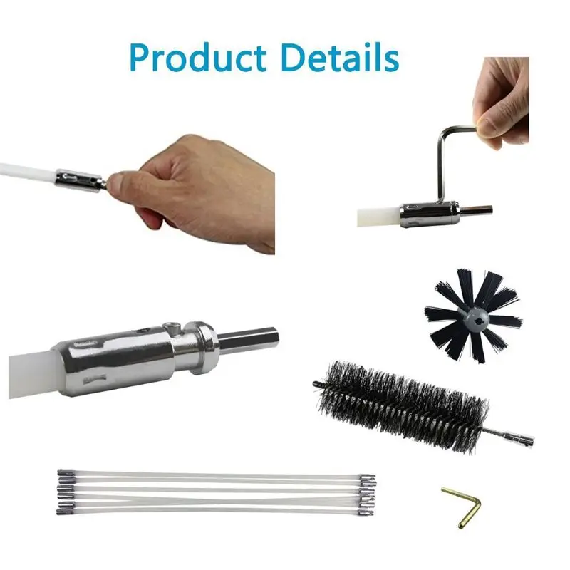 

K3NA Chimney Cleaner Brush Cleaning Rotary Sweep System Fireplace Kit Flexible Rod Tools