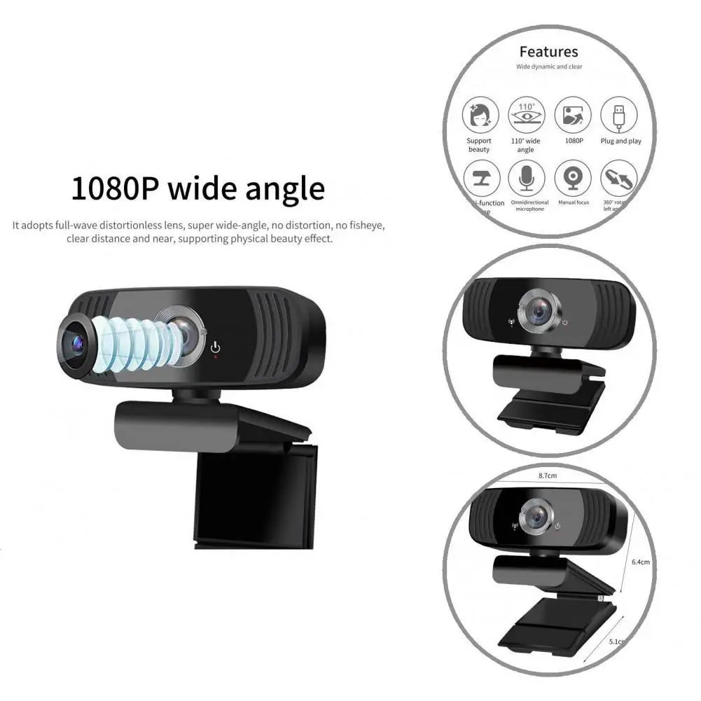 

Полезная вращающаяся веб-камера с высоким разрешением 1080P, встроенный микрофон, веб-камера с шумоподавлением, компьютерные аксессуары