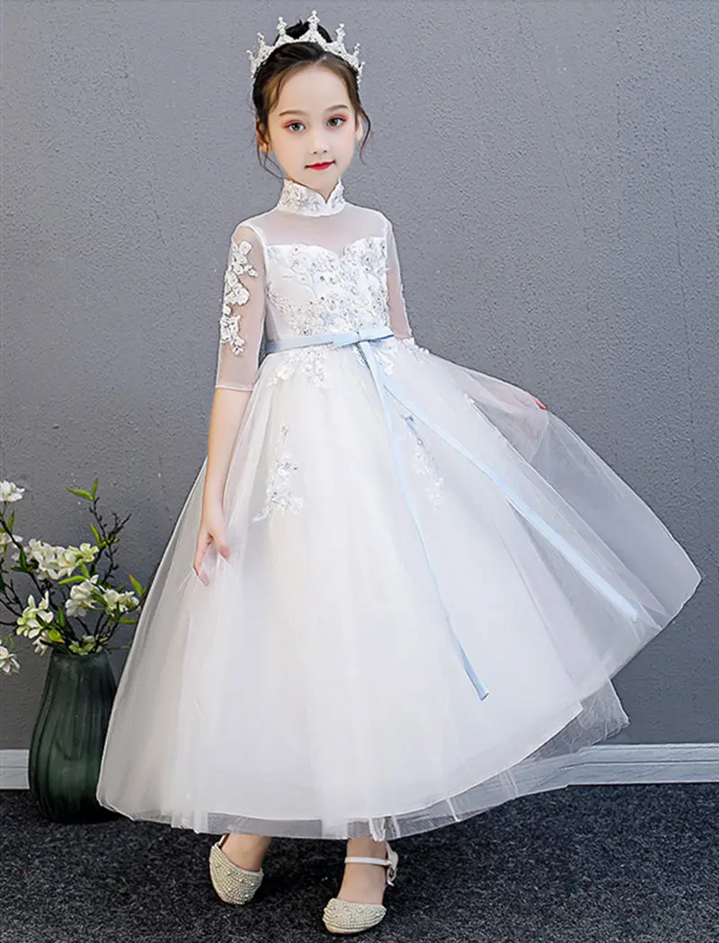 Кружевное платье с вышивкой и аппликацией маленькое свадебное принцессы высоким