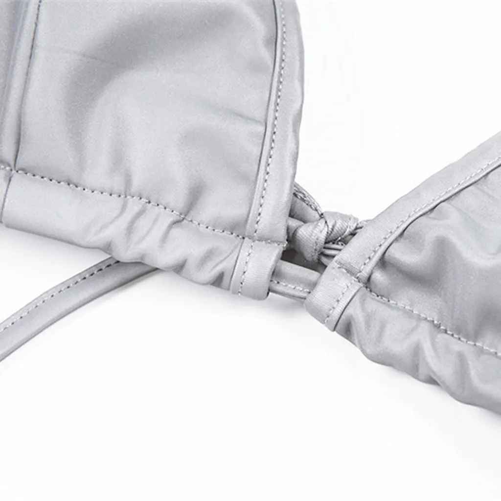 Светоотражающее блестящее бикини Женский бандажный купальник с пуш апом лямкой