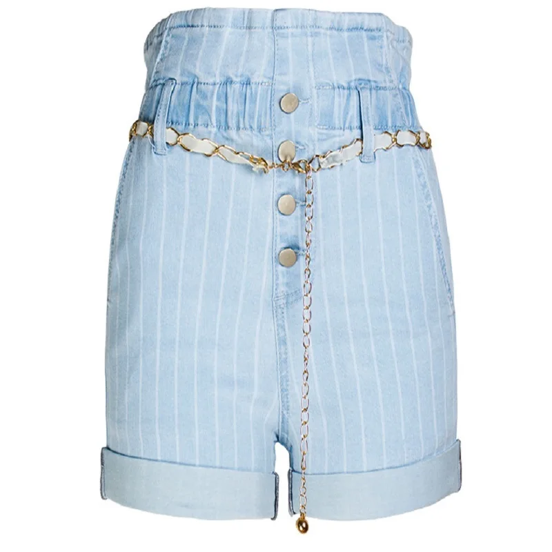 

2020 New Arrival Summer Style Female Fashion Sexy Summer Sashes Chain High Waist Hot Night Club Sexy Denim Wide Leg Shorts