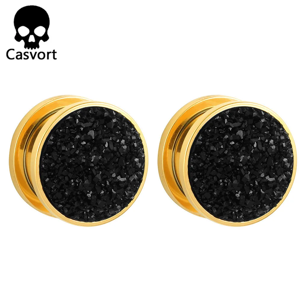Casvort, 2 шт, Новое поступление, модные, смоляные, каменные, золотые, ушные пробки, туннель, ювелирные изделия для тела, пирсинг, ушные измерительные приборы, расширитель, пара, распродажа