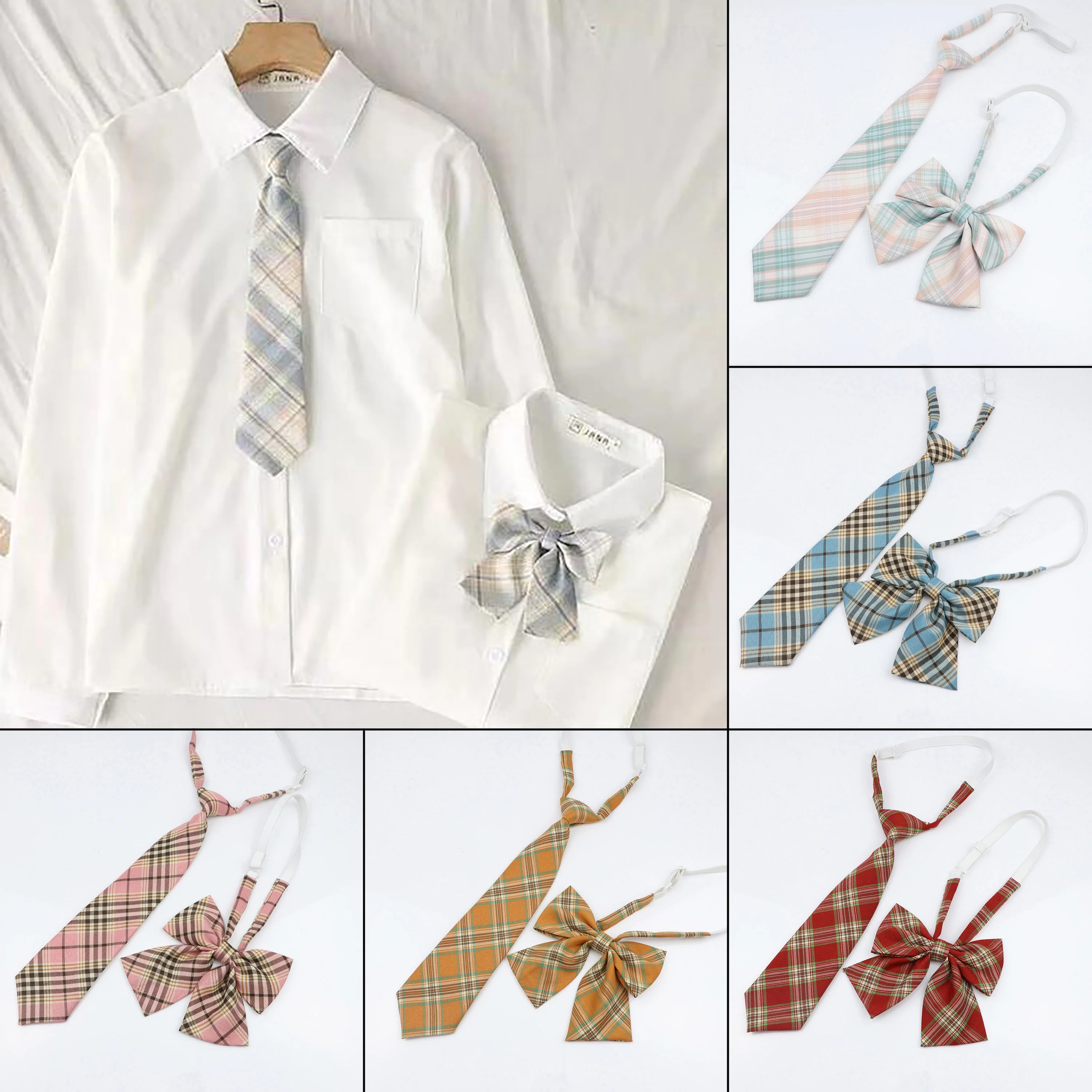

Pink College Striped Plaid Tie Bowtie Set School Professional Uniform Girl Necktie Cute Waitress Staff Shirt Ties Accessories