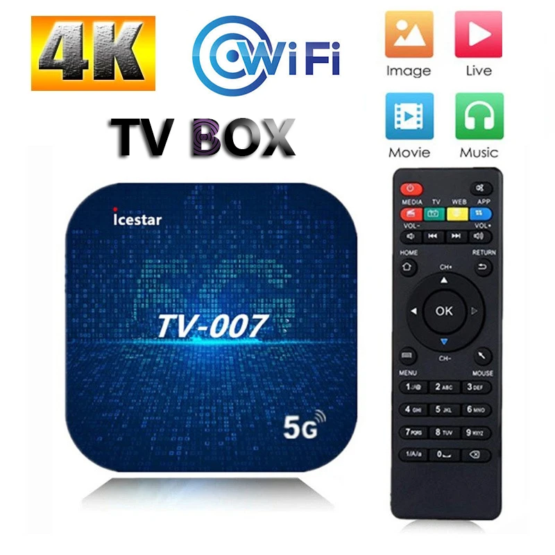 

ТВ-приставка HD 4K Smart TV 007 HDMI-совместимая четырехъядерная цифровая ТВ-приставка Bluetooth 4,0 медиаплеер для Android 9
