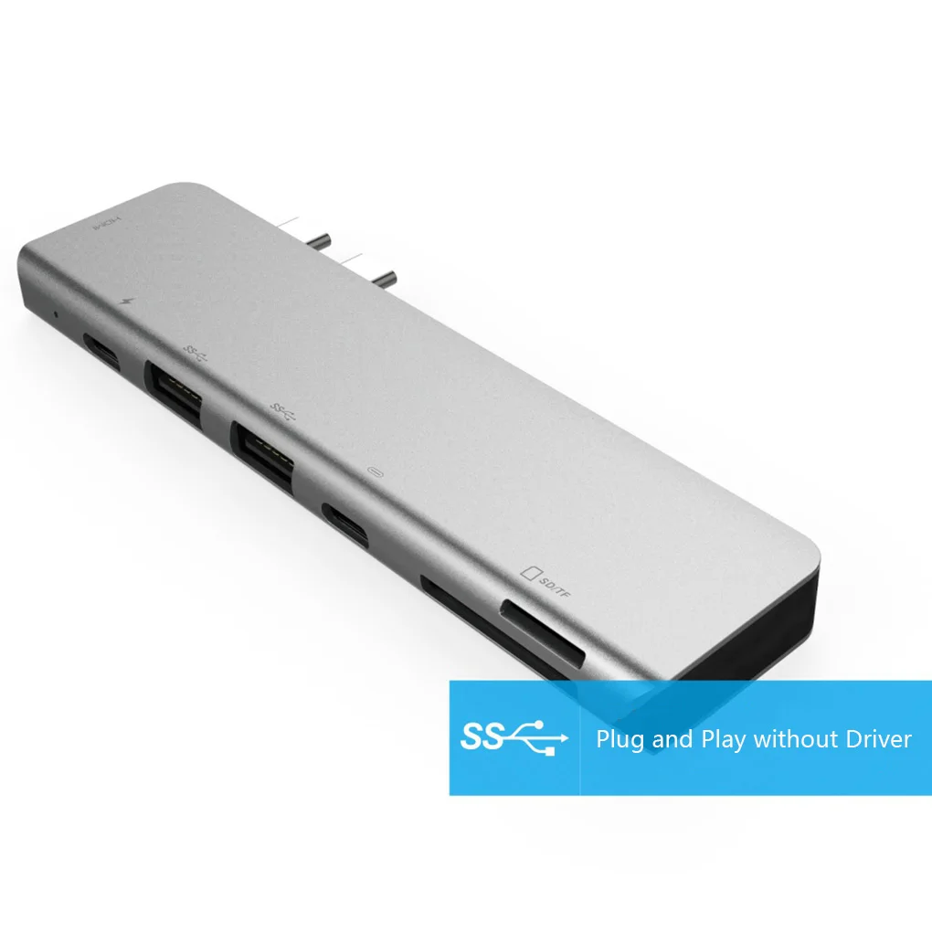 

7 in 1 Laptop TYPE-C USB 3.0 Hub 4K HD Adapter PD USB-C Hub Dock Metal Shell SD TF Micro Card Reader Adapter Slot