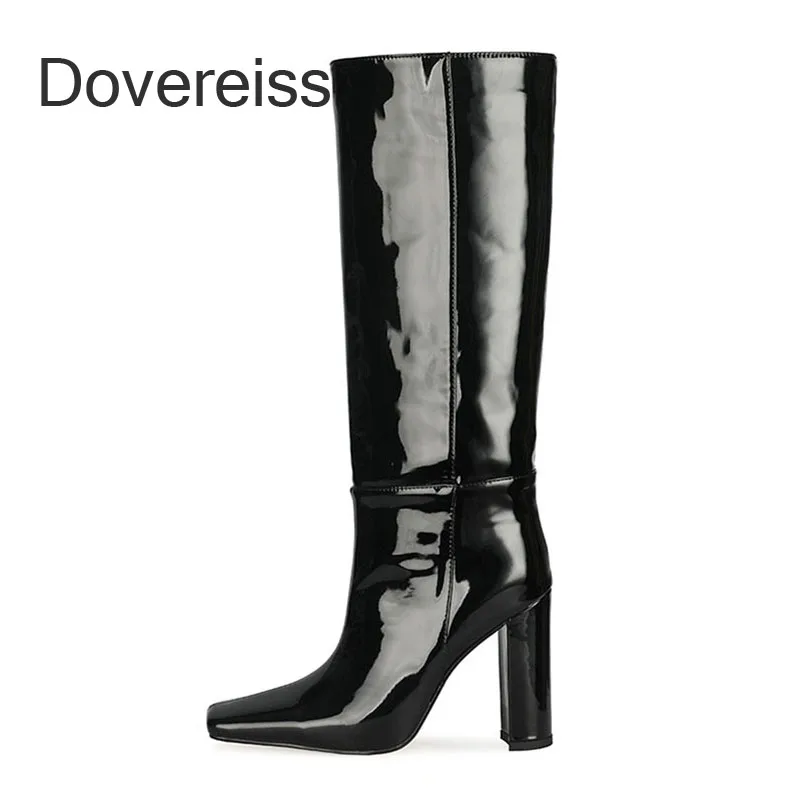 

Dovereiss Fashion Female Boots Winter New Burgundy Chunky Heels Sexy Elegant Square To New Knee High Boots Big Size 44 45 46 47