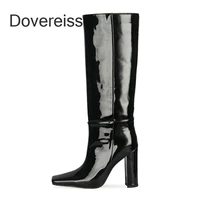 dovereiss fashion female boots winter new burgundy chunky heels sexy elegant square to new knee high boots big size 44 45 46 47