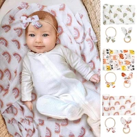 3 pcs newborn swaddle wrapheadbandteether set baby receiving blanket hair band rabbit ear wooden ring soother kit